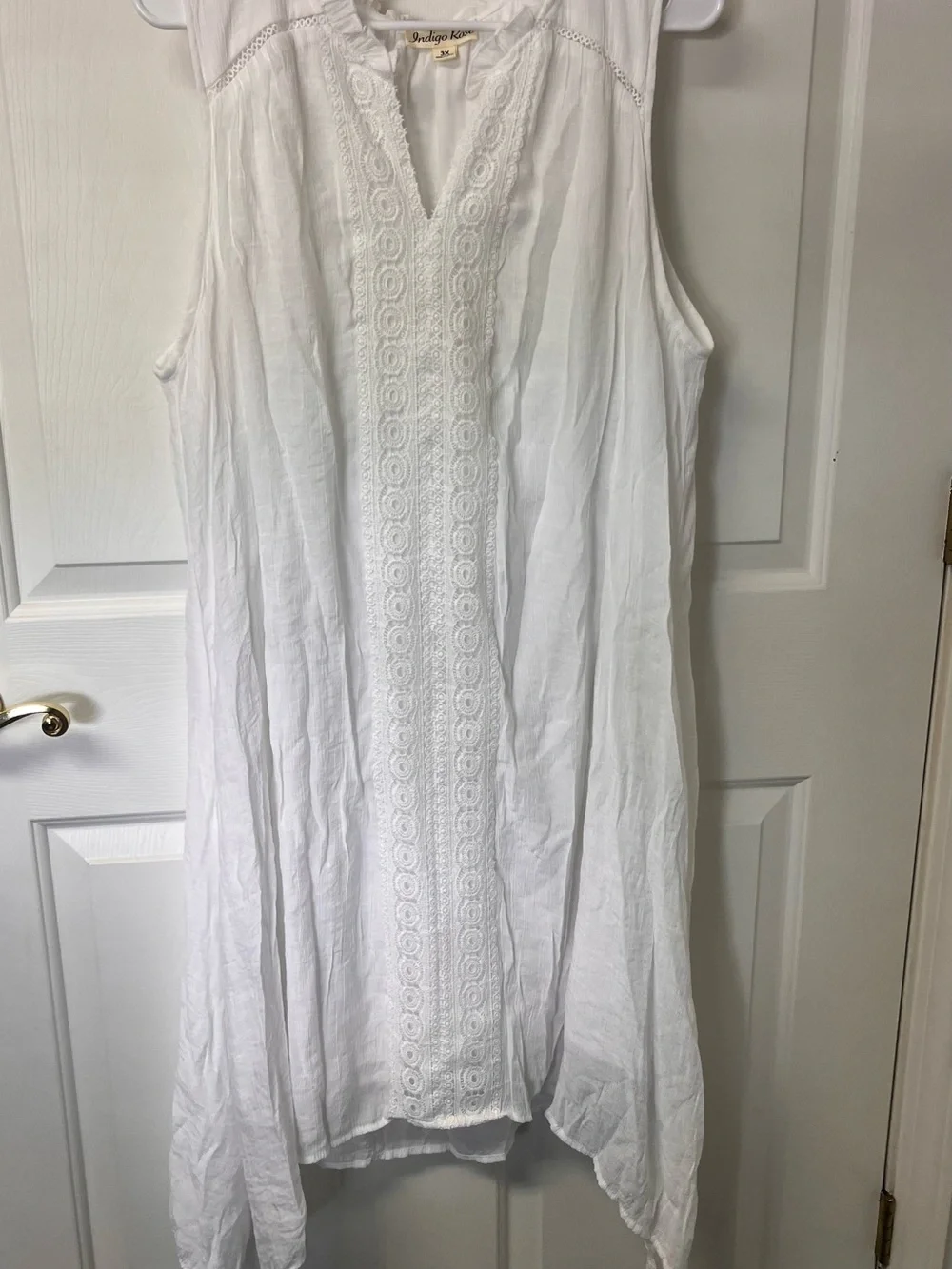 Indigo Kori White Sleeveless Lace-Trim Mini Dress - Picture 1 of 5